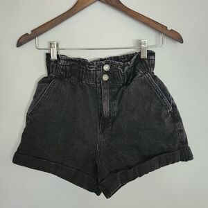 Forever 21 Black Denim Paperbag Scrunch Shorts size S